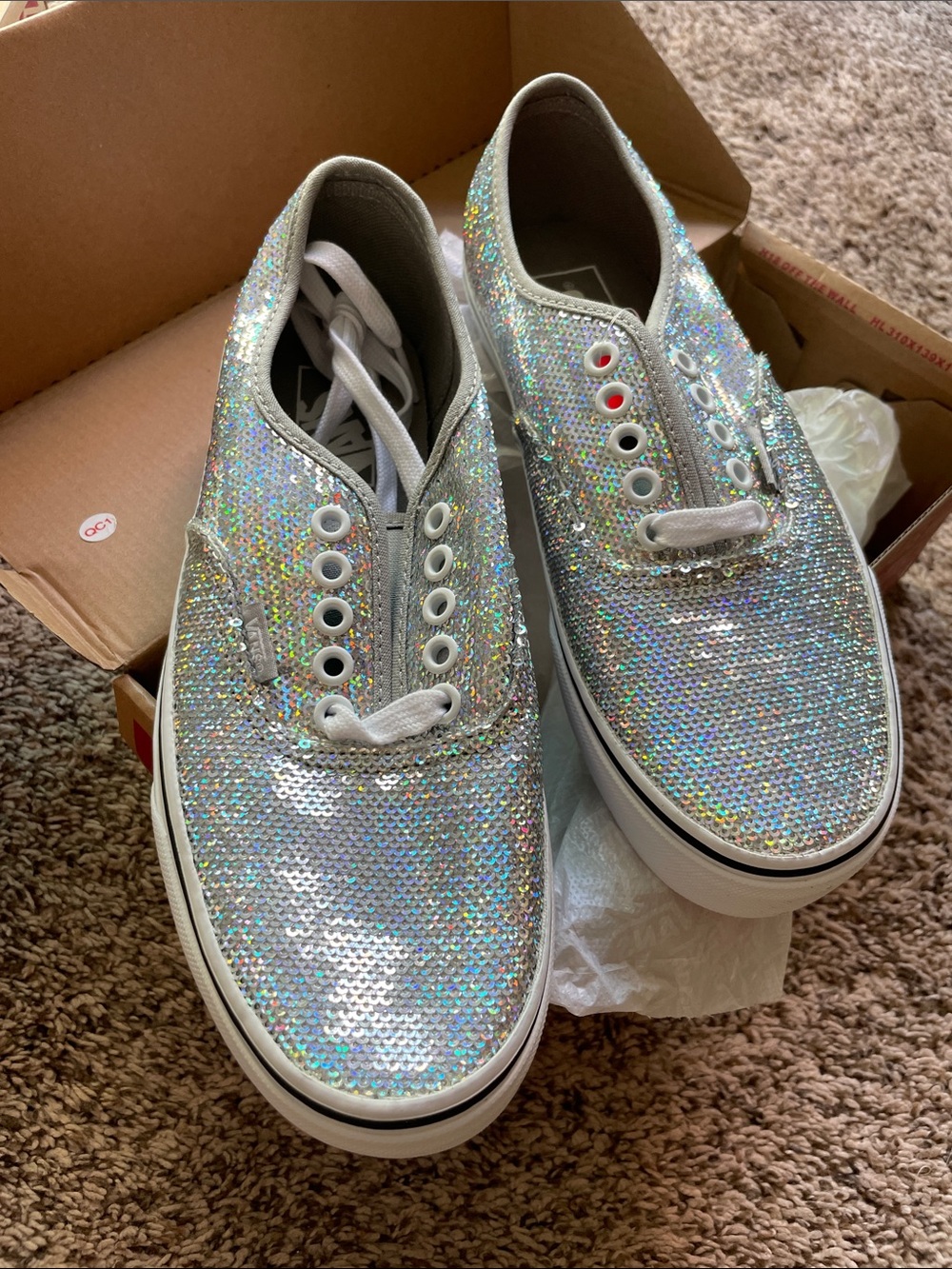 Vans Micro Sequins Silver Authentic,8 US Women's Low-Top Sneakers